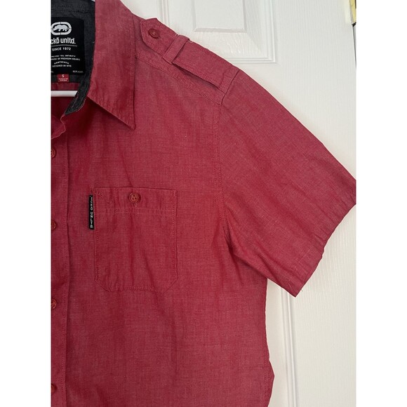 Ecko Unltd. Men Classic Short Sleeve Button-Up Shirt Pockets Red Size S - Picture 2 of 8